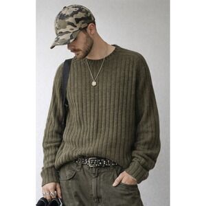 Abercrombie & Fitch Muscle V-Neck Sweater Men's XL Greeni Ribbed Preppy Y2K